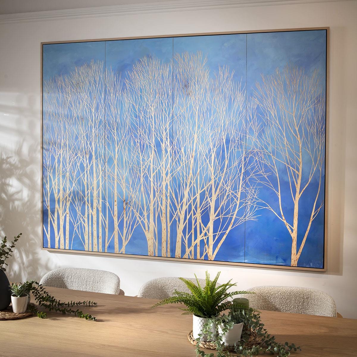 Large Framed Wall Artwork Blue & Natural Wood 200x150cm
