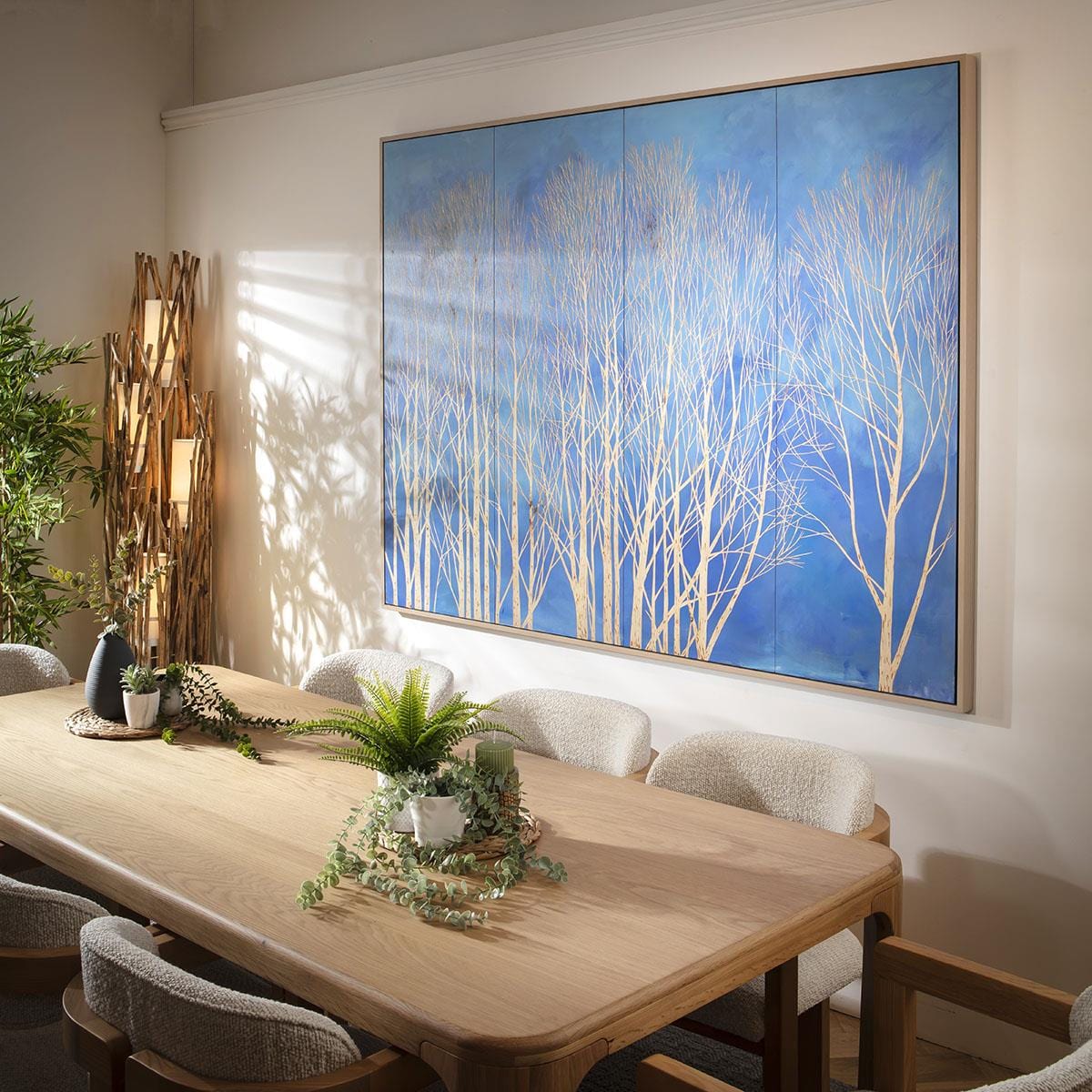 Large Framed Wall Artwork Blue & Natural Wood 200x150cm