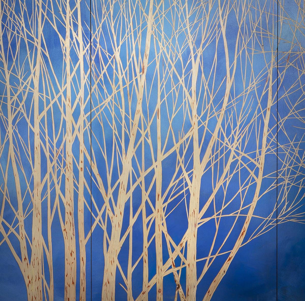 Large Framed Wall Artwork Blue & Natural Wood 200x150cm