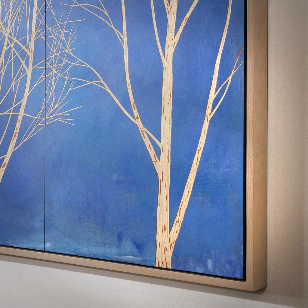Large Framed Wall Artwork Blue & Natural Wood 200x150cm