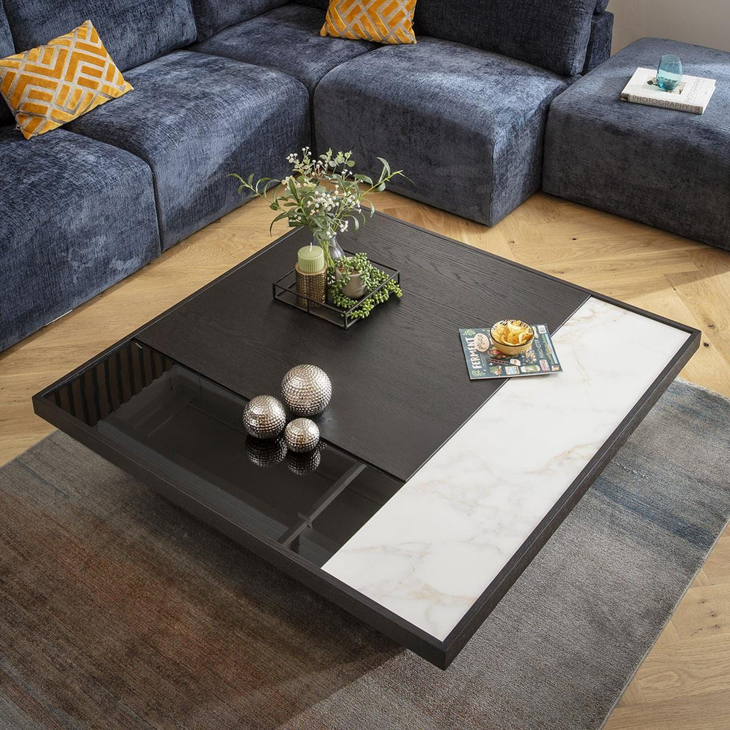 Plato Large Glass & Ceramic Square Coffee Table Black 120cm