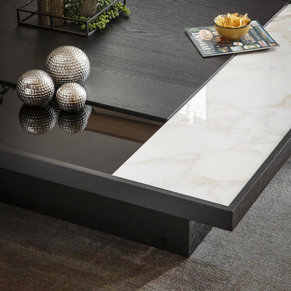 Plato Large Glass & Ceramic Square Coffee Table Black 120cm