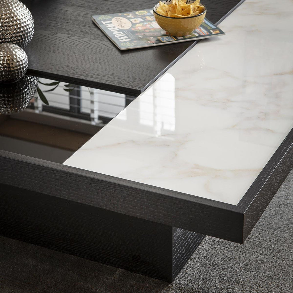 Plato Large Glass & Ceramic Square Coffee Table Black 120cm