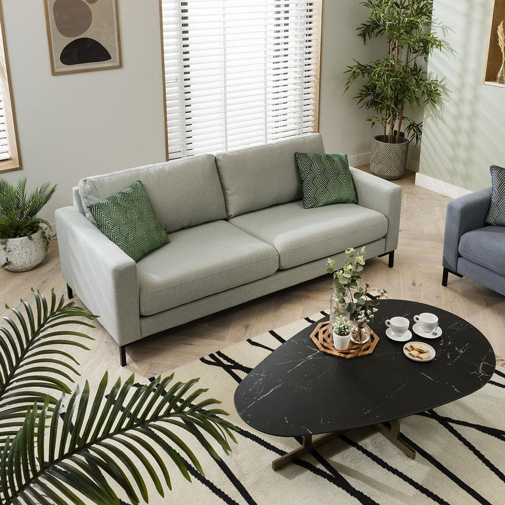 Modern Large Oval Ceramic Marble Coffee Table on Metal Legs - 130cm Black