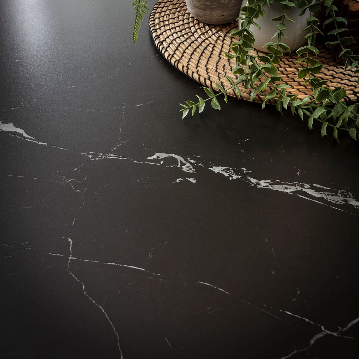 Lena Large Round Nest of Coffee Tables Black Ceramic Marble 100cm & 80cm