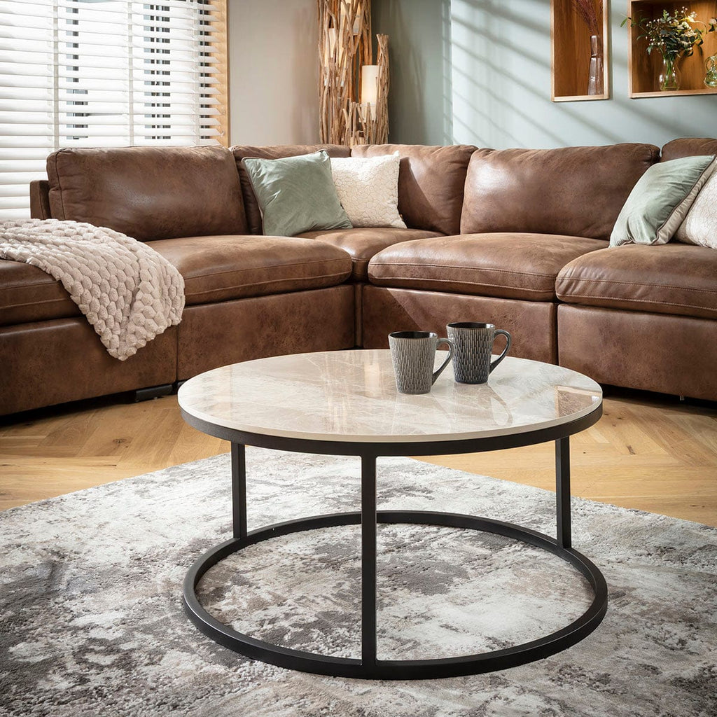 Lena Large Round Nest of Coffee Tables Grey Ceramic Marble 100cm & 80cm