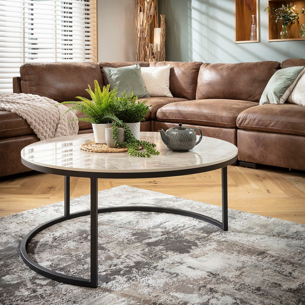 Lena Large Round Nest of Coffee Tables Grey Ceramic Marble 100cm & 80cm