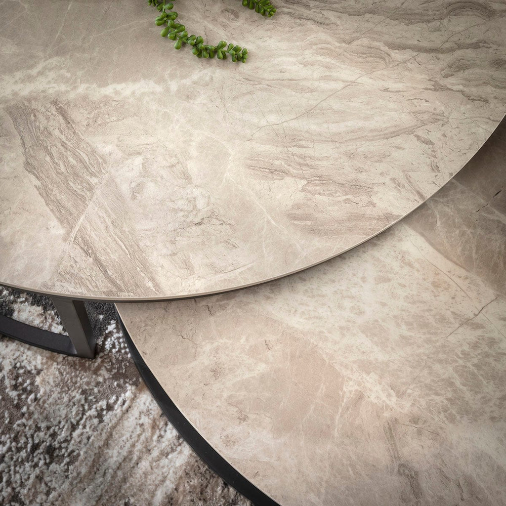 Lena Large Round Nest of Coffee Tables Grey Ceramic Marble 100cm & 80cm