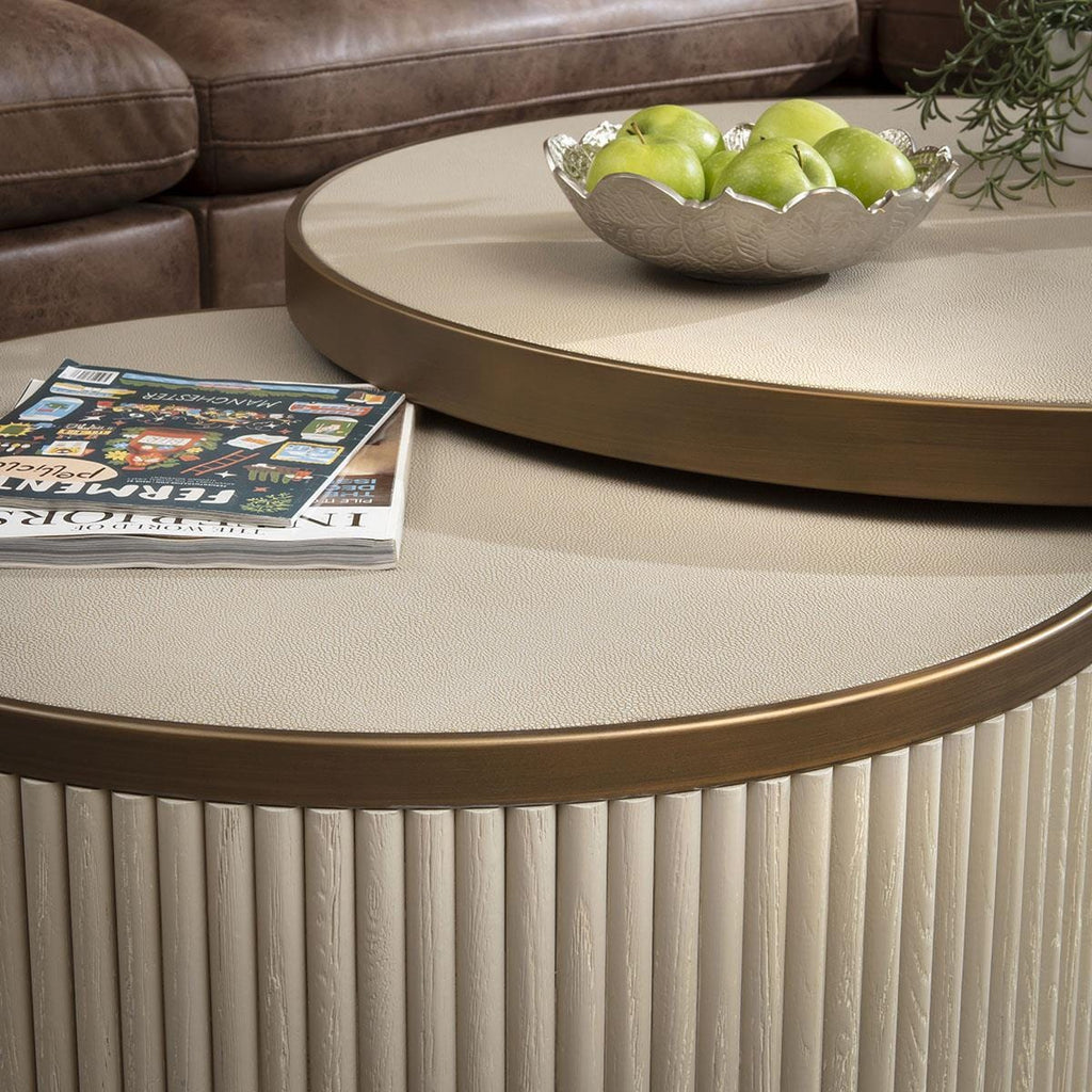 Dorian Round Nesting Coffee Table Set Ivory & White Shagreen 92cm