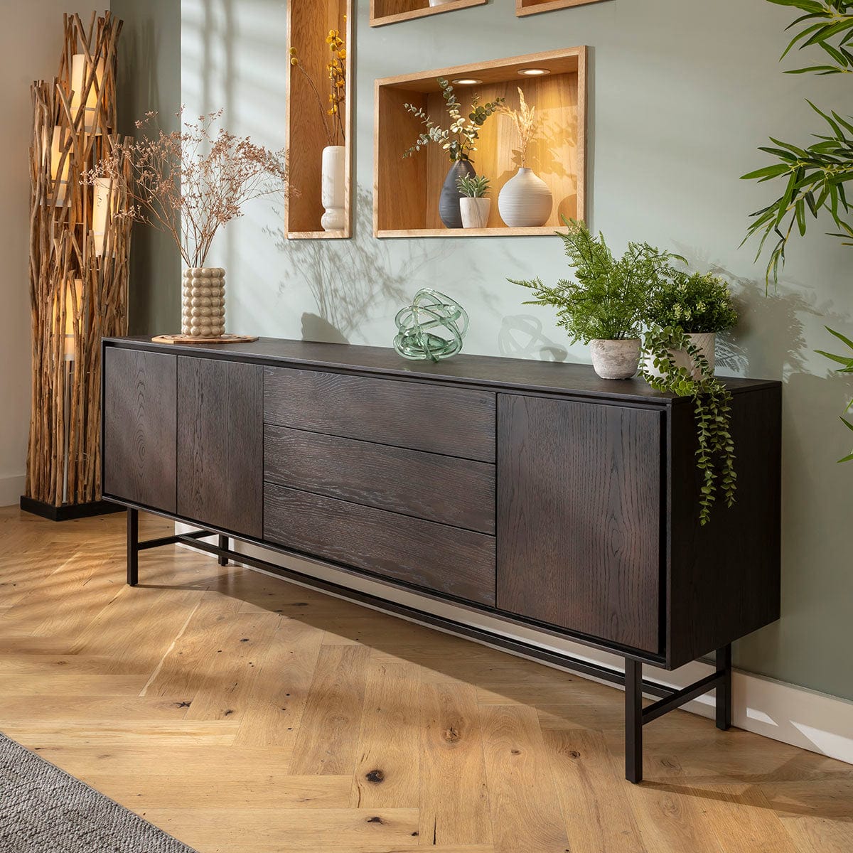 Grado Large Sideboard Cabinet Buffet Dark Oak Wood Veneer 205cm