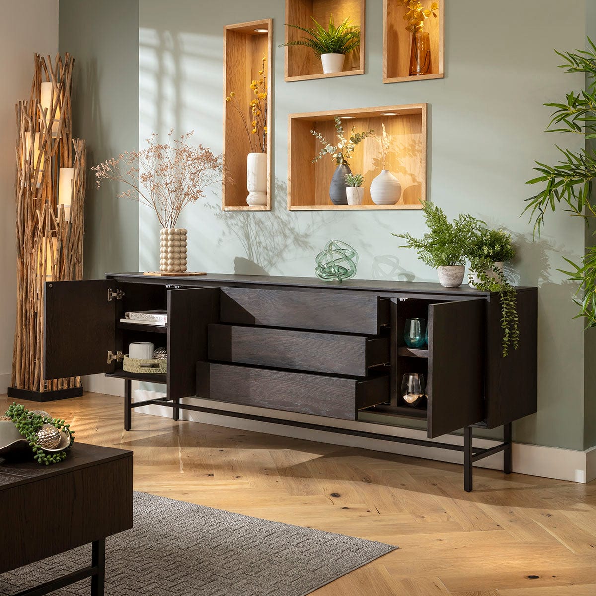 Grado Large Sideboard Cabinet Buffet Dark Oak Wood Veneer 205cm