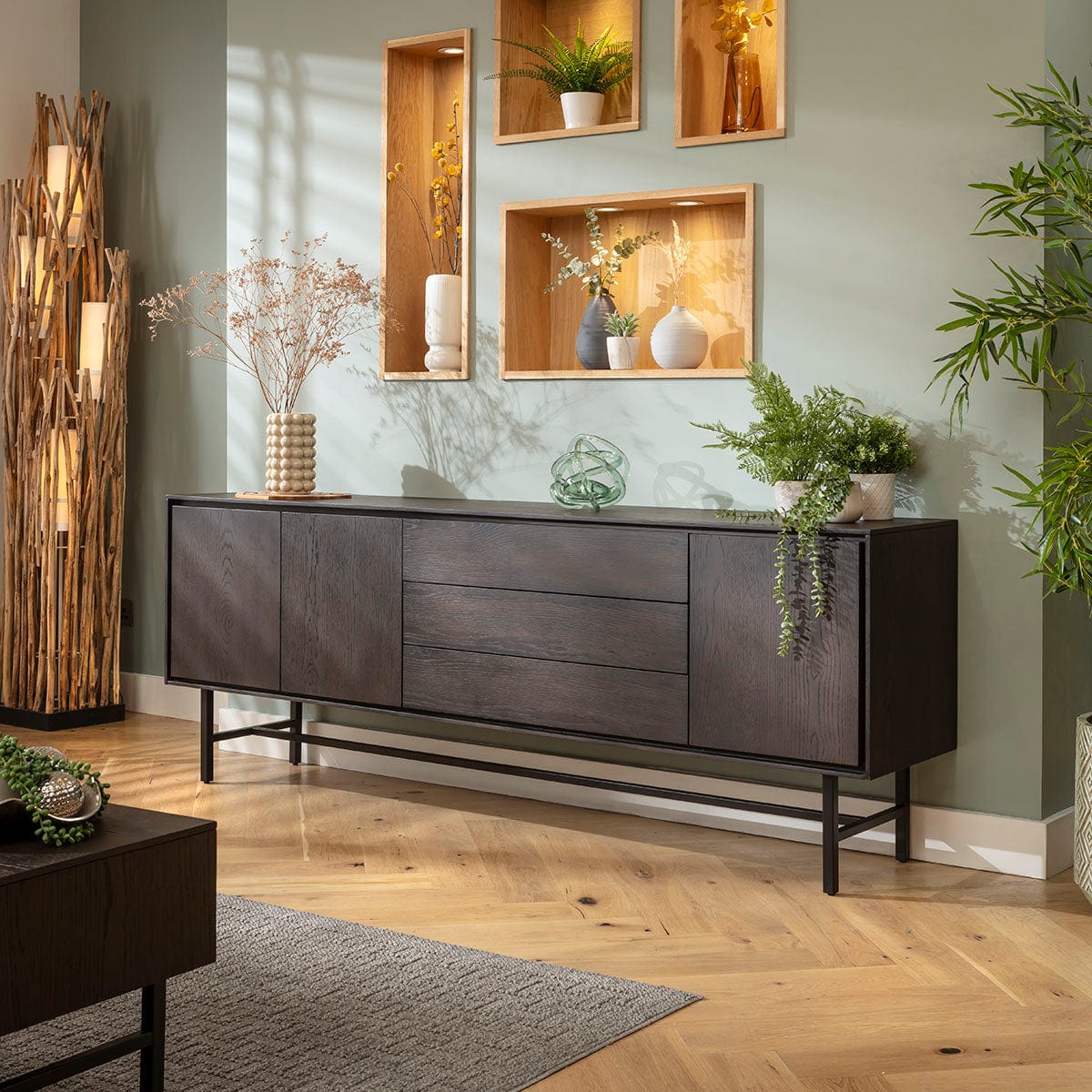 Grado Large Sideboard Cabinet Buffet Dark Oak Wood Veneer 205cm