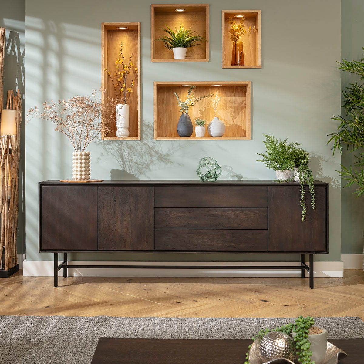 Grado Large Sideboard Cabinet Buffet Dark Oak Wood Veneer 205cm