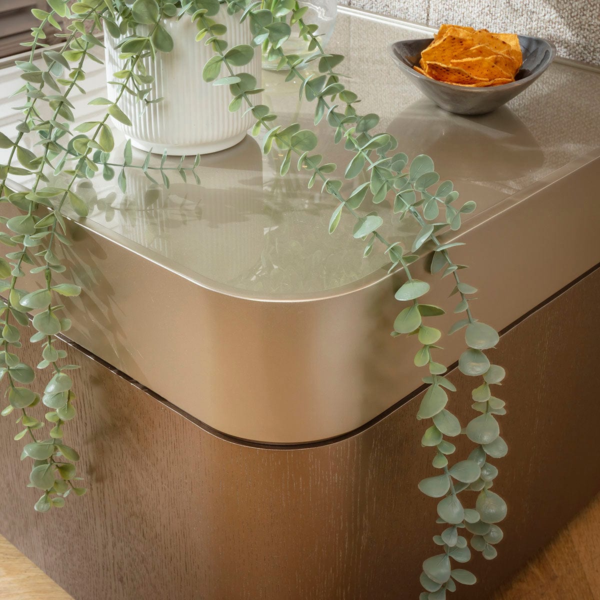 Champagne Large Square Glass Side Table Gold 55cm