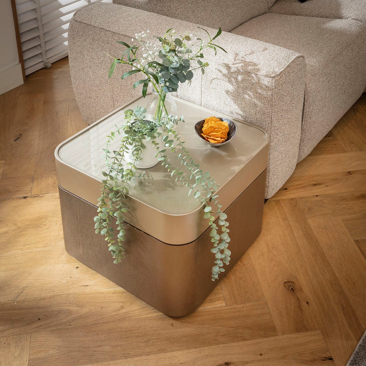 Champagne Large Square Glass Side Table Gold 55cm