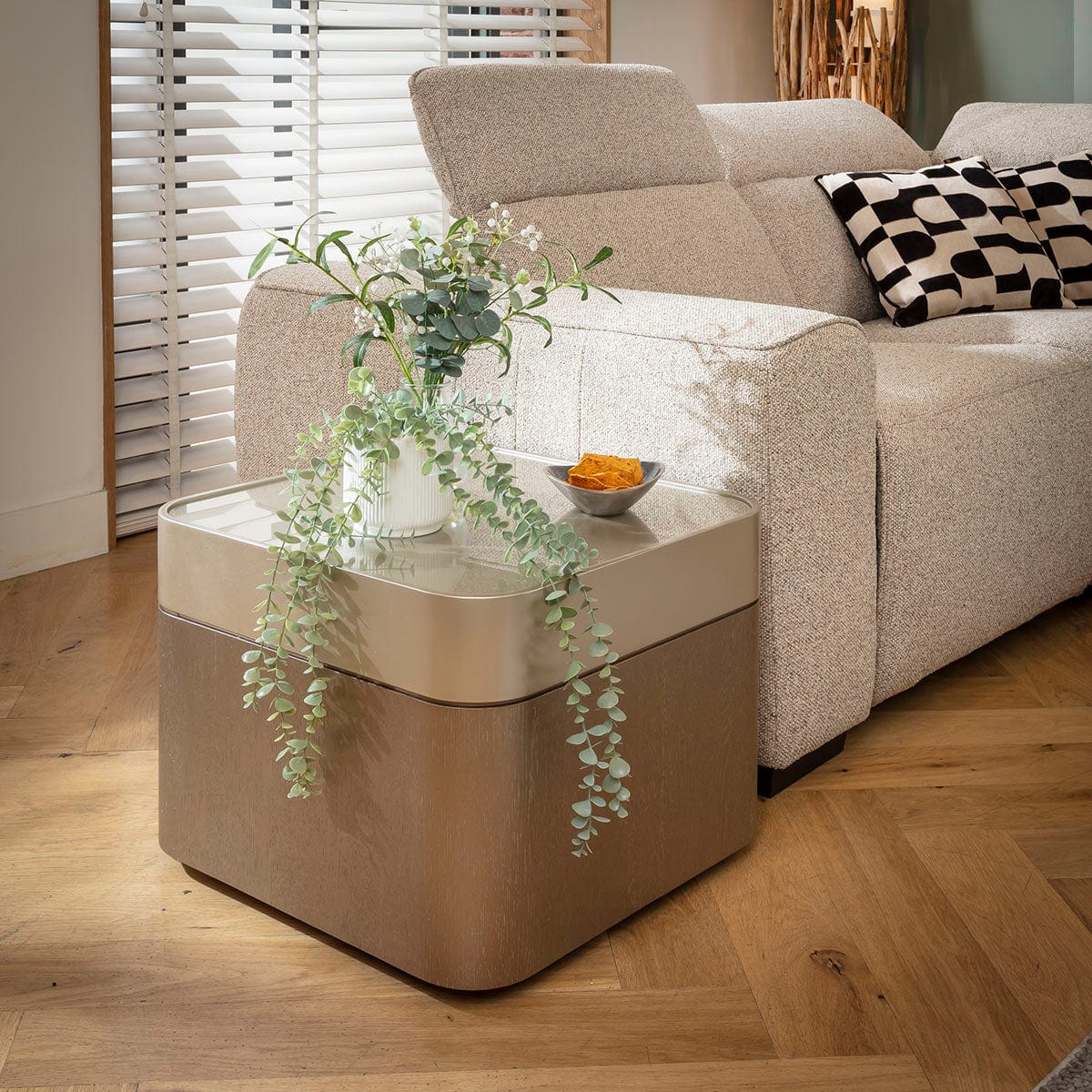 Champagne Large Square Glass Side Table Gold 55cm