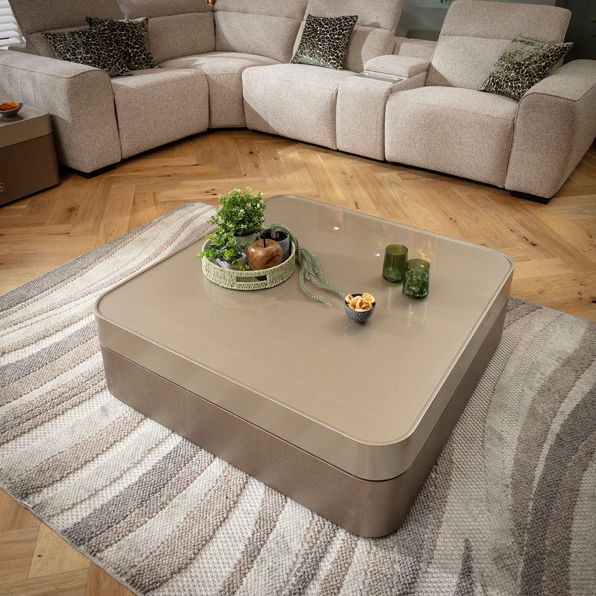 Champagne Large Square Glass Coffee Table Gold 100cm