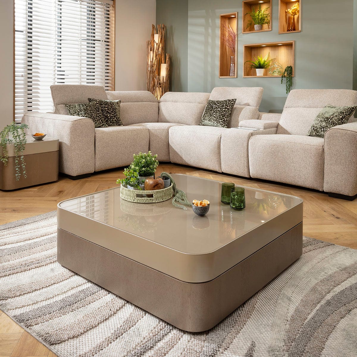 Champagne Large Square Glass Coffee Table Gold 100cm