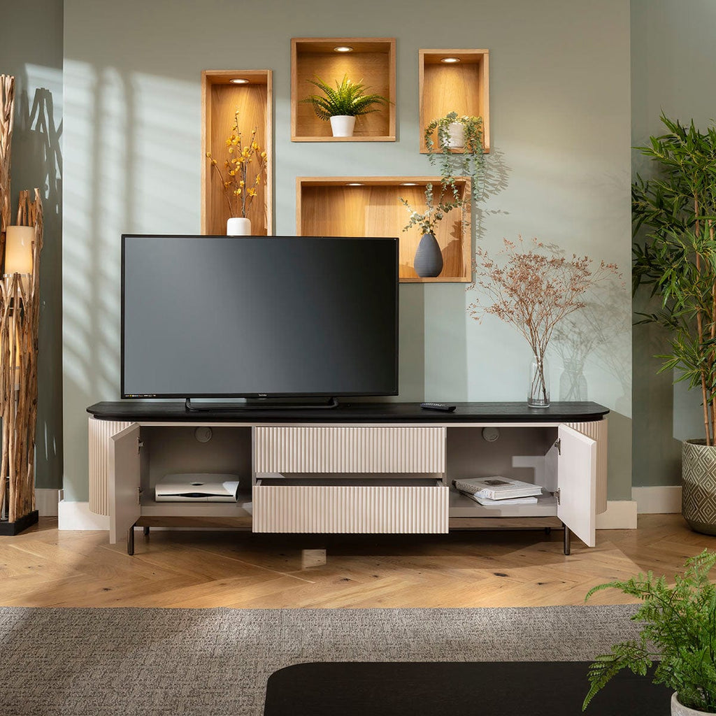 Laura Modern TV Stand Cabinet Matte Chalk 210cm