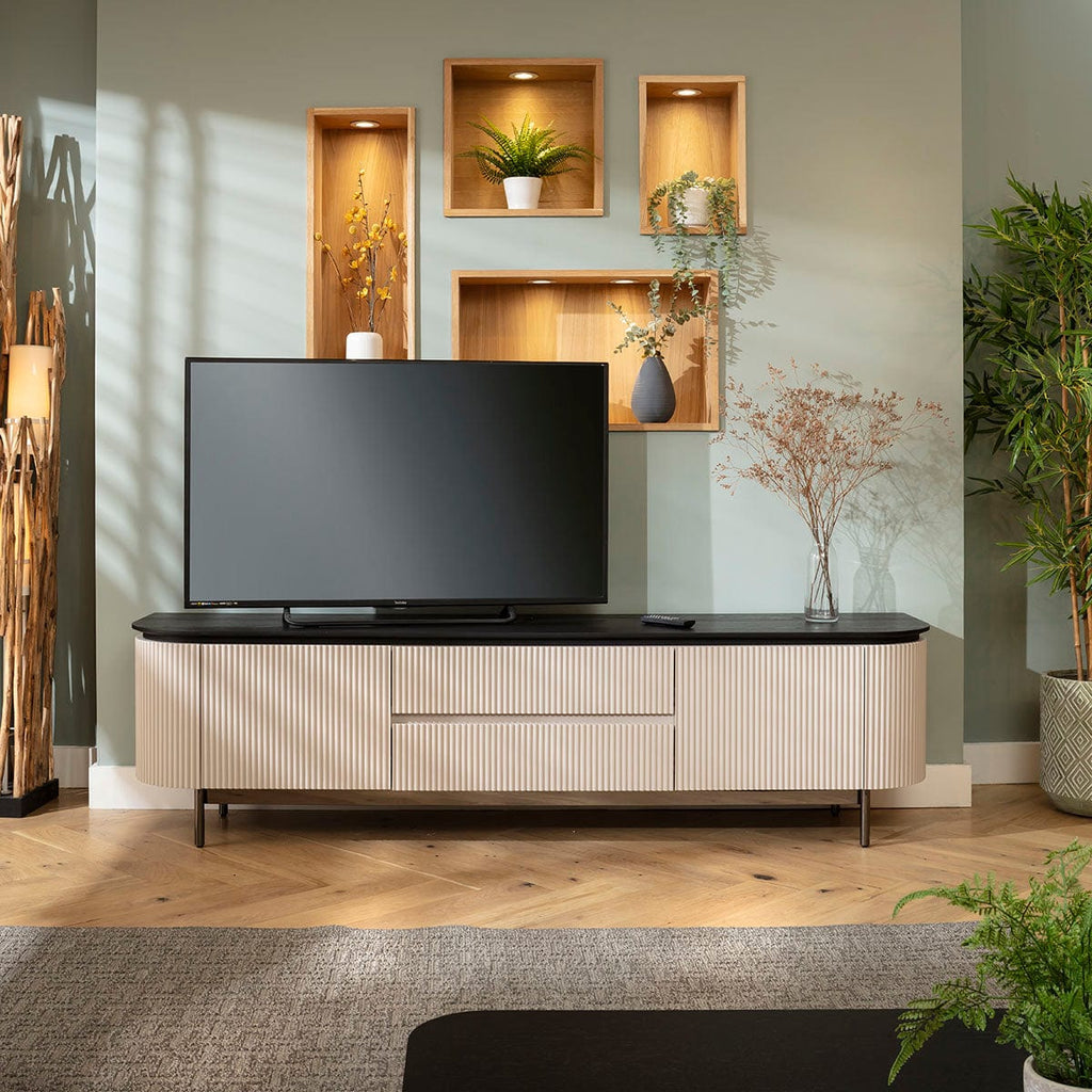 Laura Modern TV Stand Cabinet Matte Chalk 210cm
