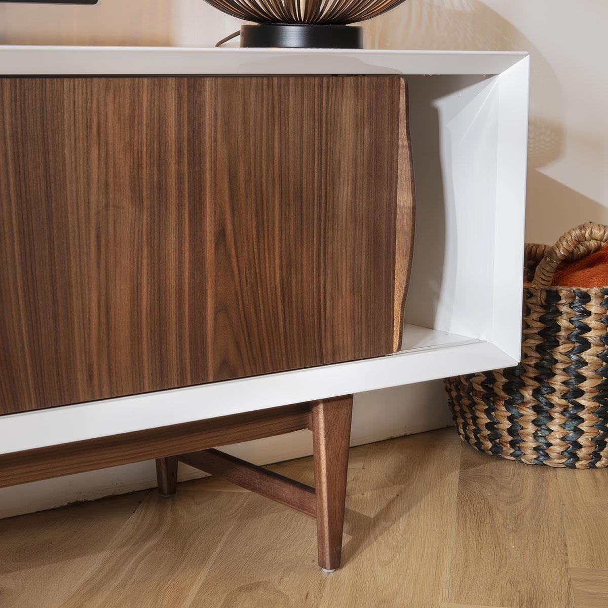 Sito Walnut & Gloss White Large TV Stand Cabinet 201cm