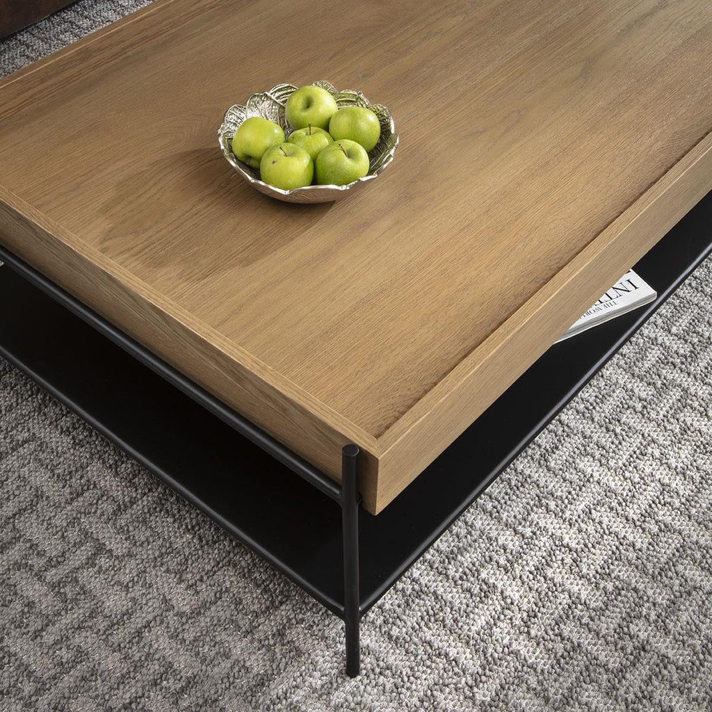 Gus Large Wooden Coffee Table Oak & Black Metal 160x80cm