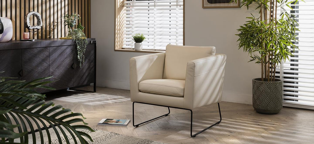 Modern Leather Accent Chair - Premium Real Leather Armchair - Metal Legs