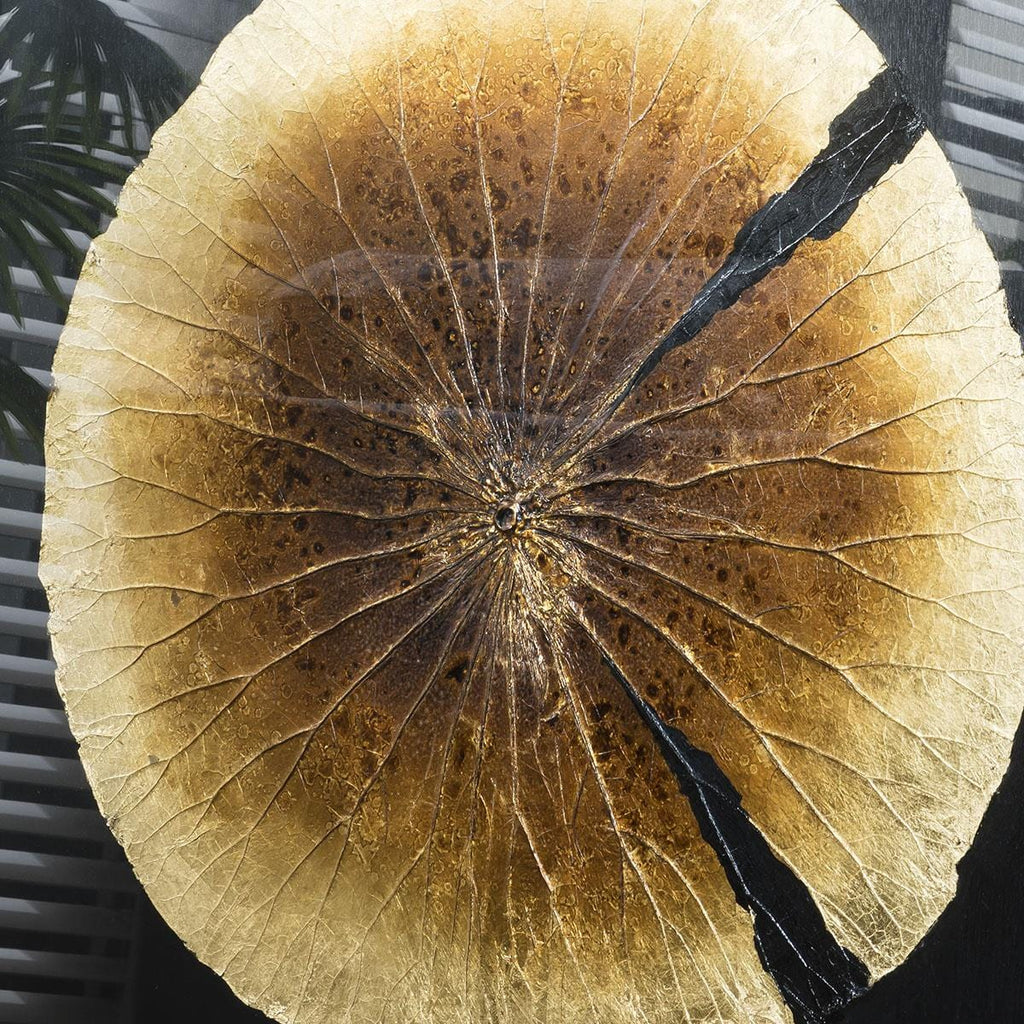 Quatropi Hand Carved Lotus Leaf Artwork 114cm - Golden Brown & Black Wall Art