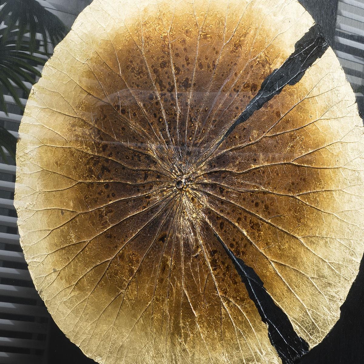 Quatropi Hand Carved Lotus Leaf Artwork 114cm - Golden Brown & Black Wall Art