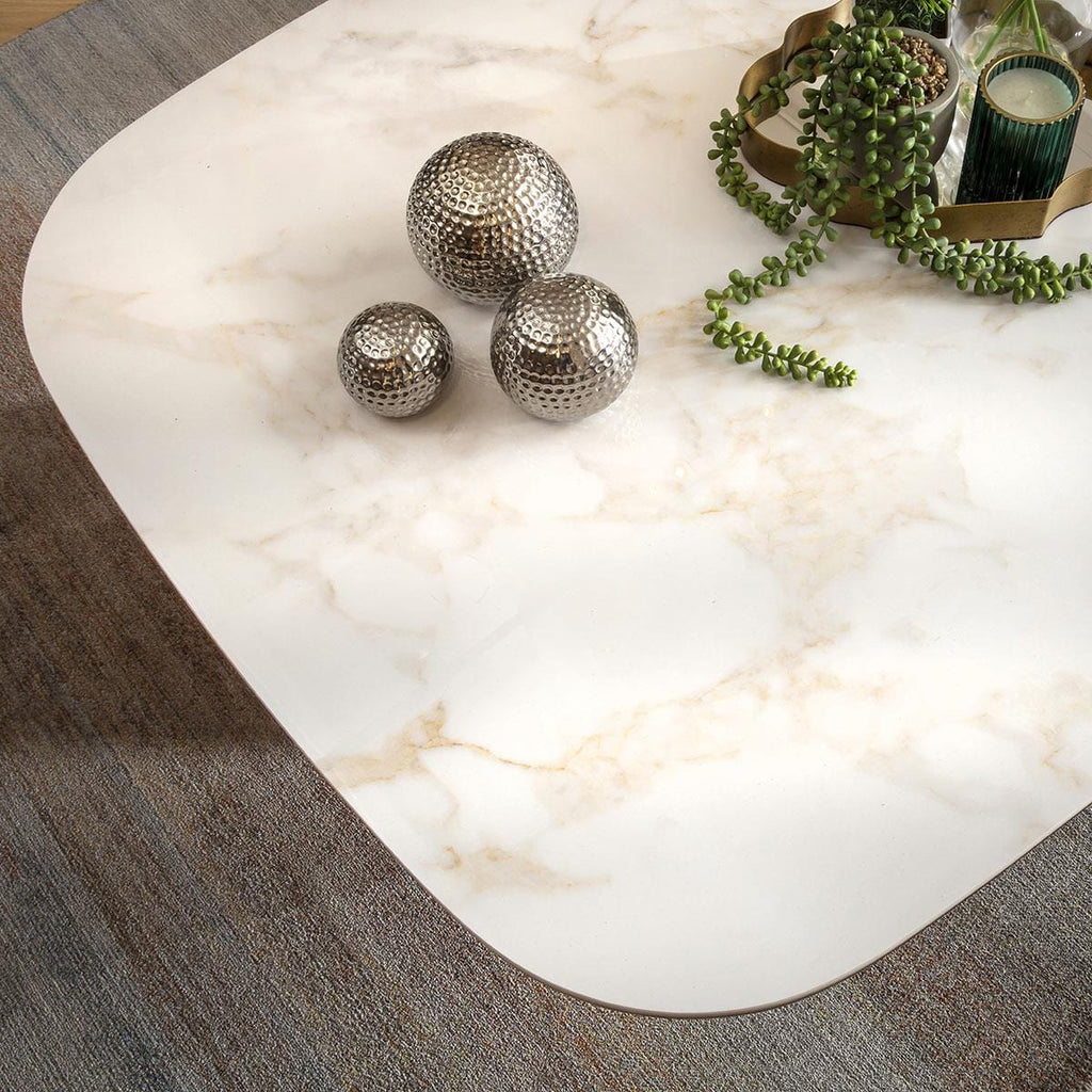 Marron Ceramic Square Coffee Table White Marble Effect 99cm