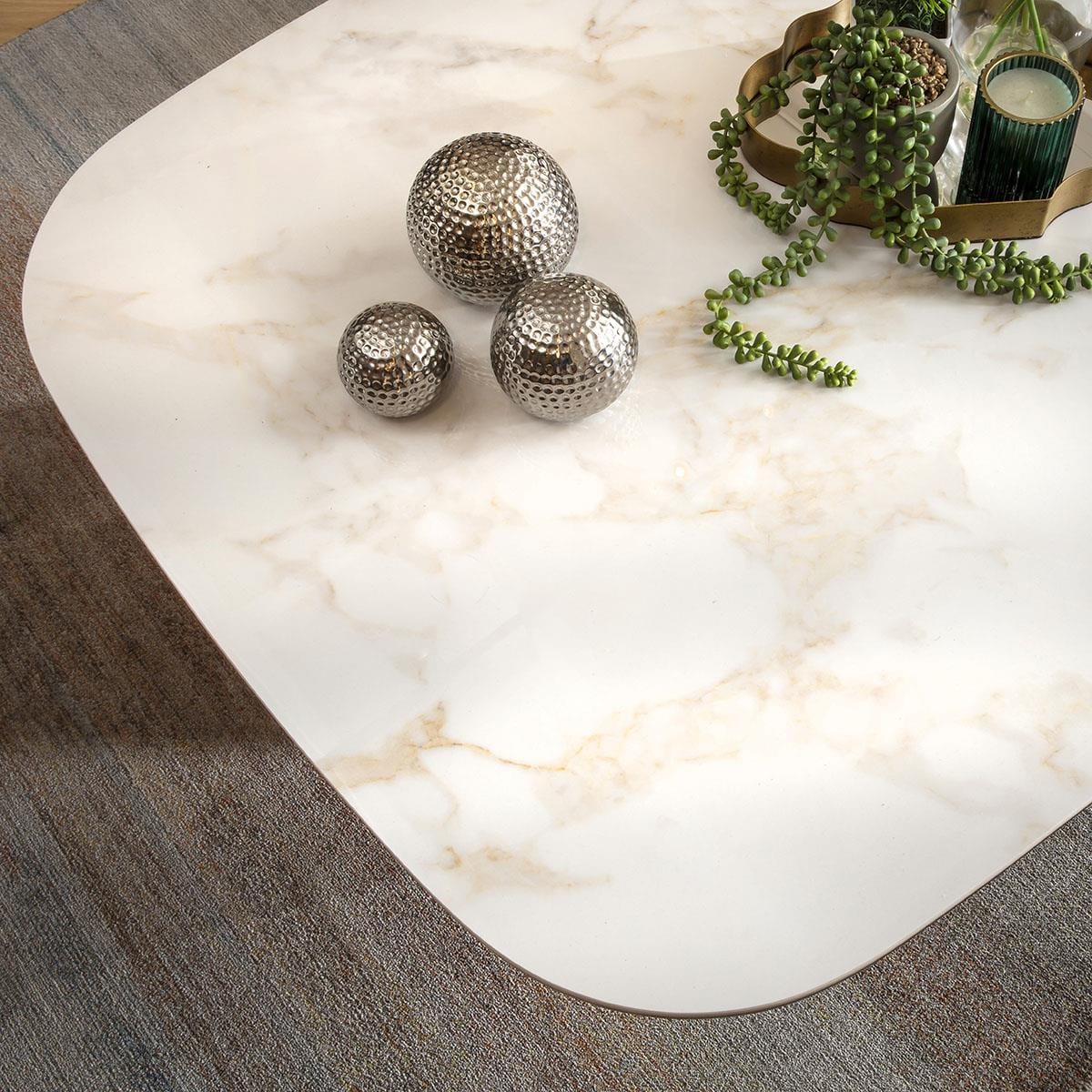 Marron Ceramic Square Coffee Table White Marble Effect 99cm