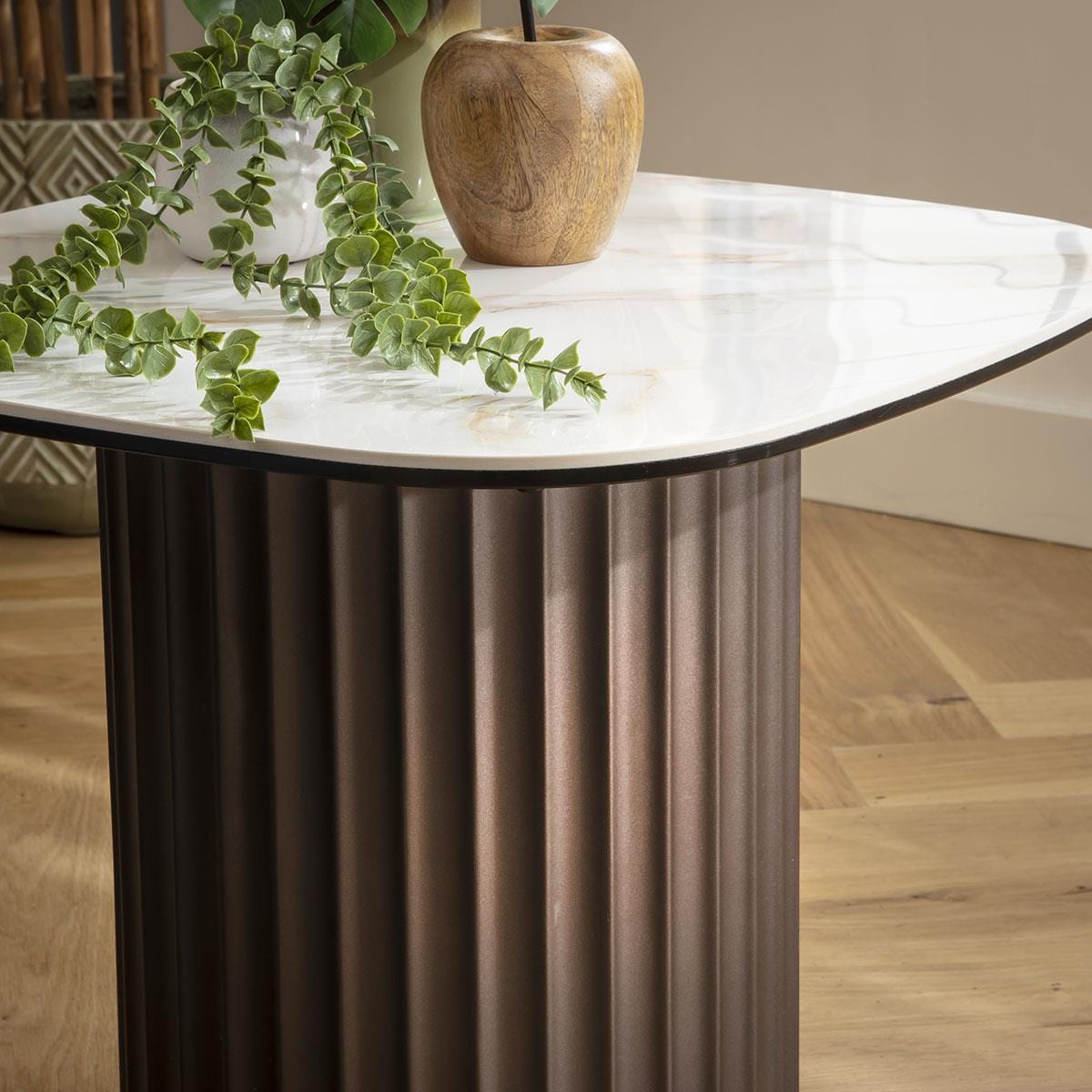 Marron Ceramic Square Side Table White Marble Effect 60cm
