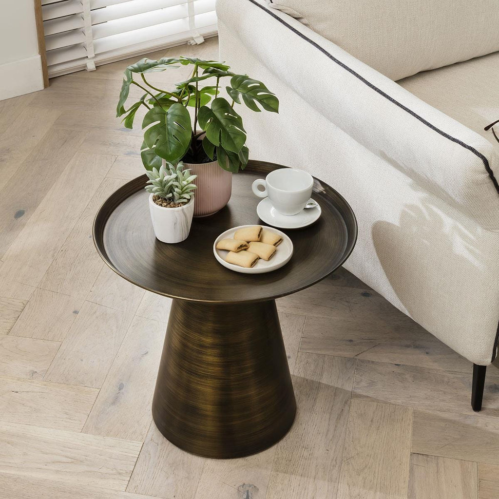 ExDisplay Modern Metal Side Table - Gold Coned Shape Round Lamp Table 48cm