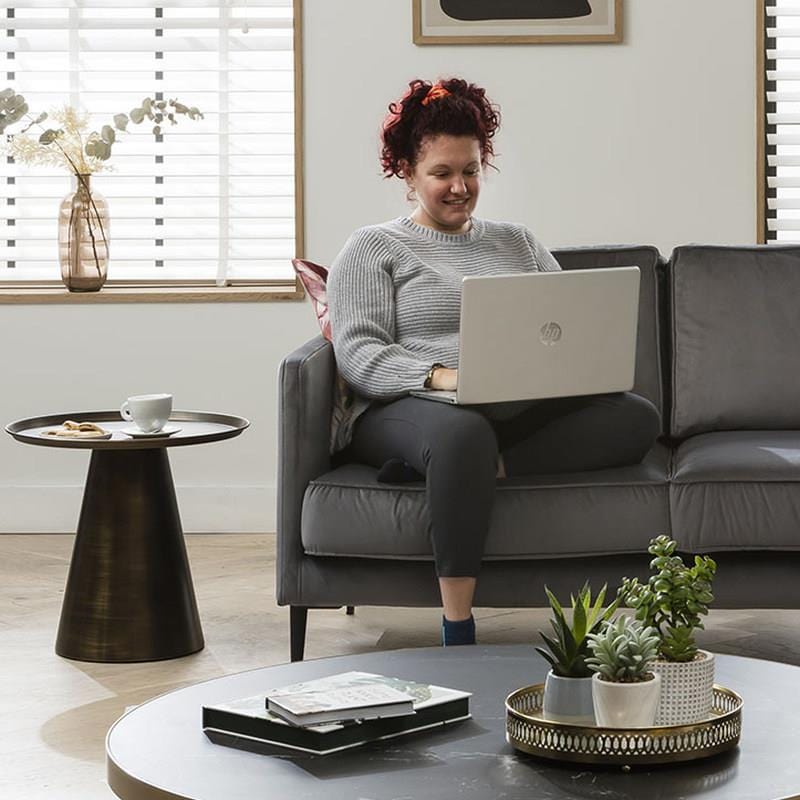 ExDisplay Modern Metal Side Table - Gold Coned Shape Round Lamp Table 48cm