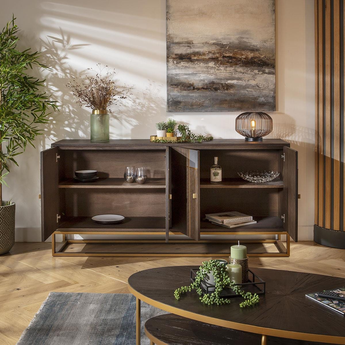 Rosello 4 Door Sideboard Buffet Brown Oak 180cm