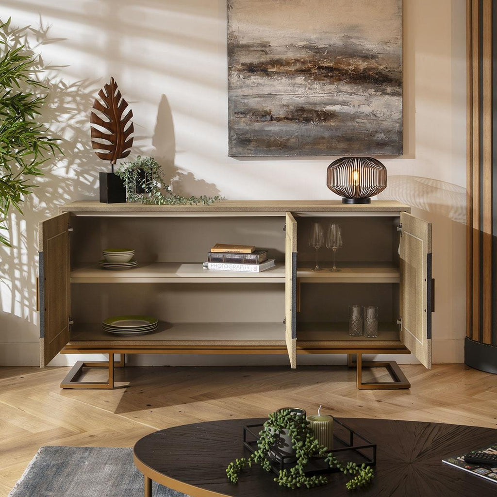 Shagreen 3 Door Sideboard Cabinet Gold & Grey 165cm