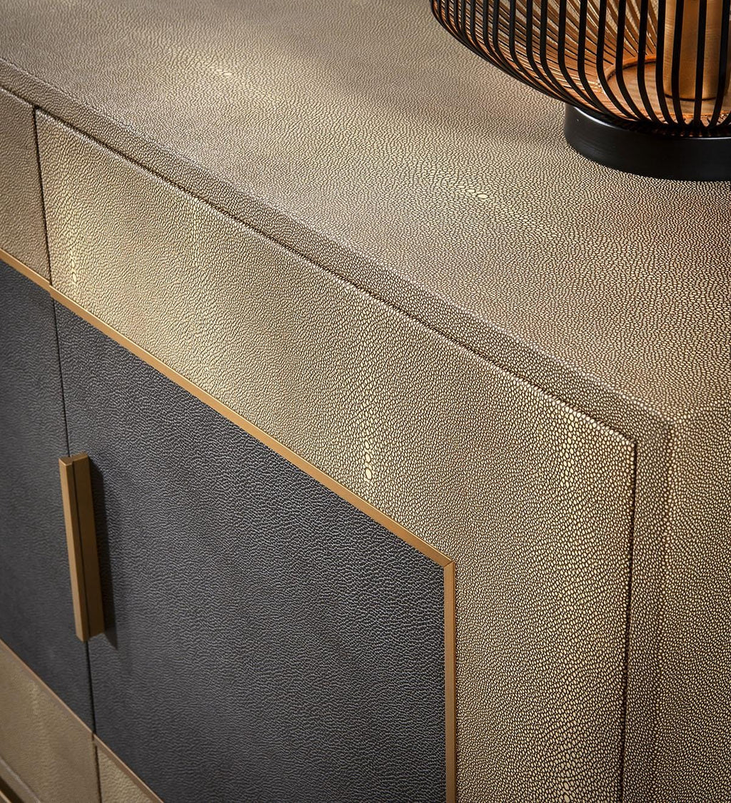 Shagreen 3 Door Sideboard Cabinet Gold & Grey 165cm