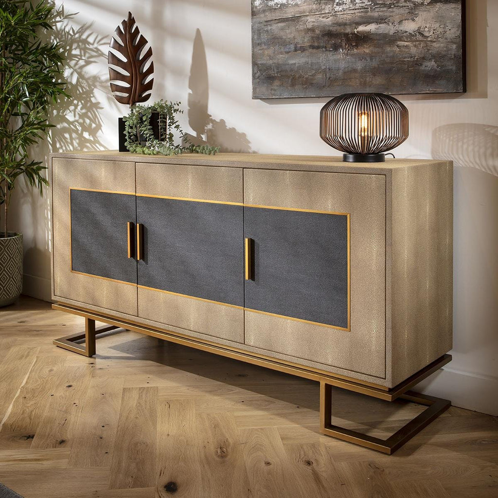 Shagreen 3 Door Sideboard Cabinet Gold & Grey 165cm