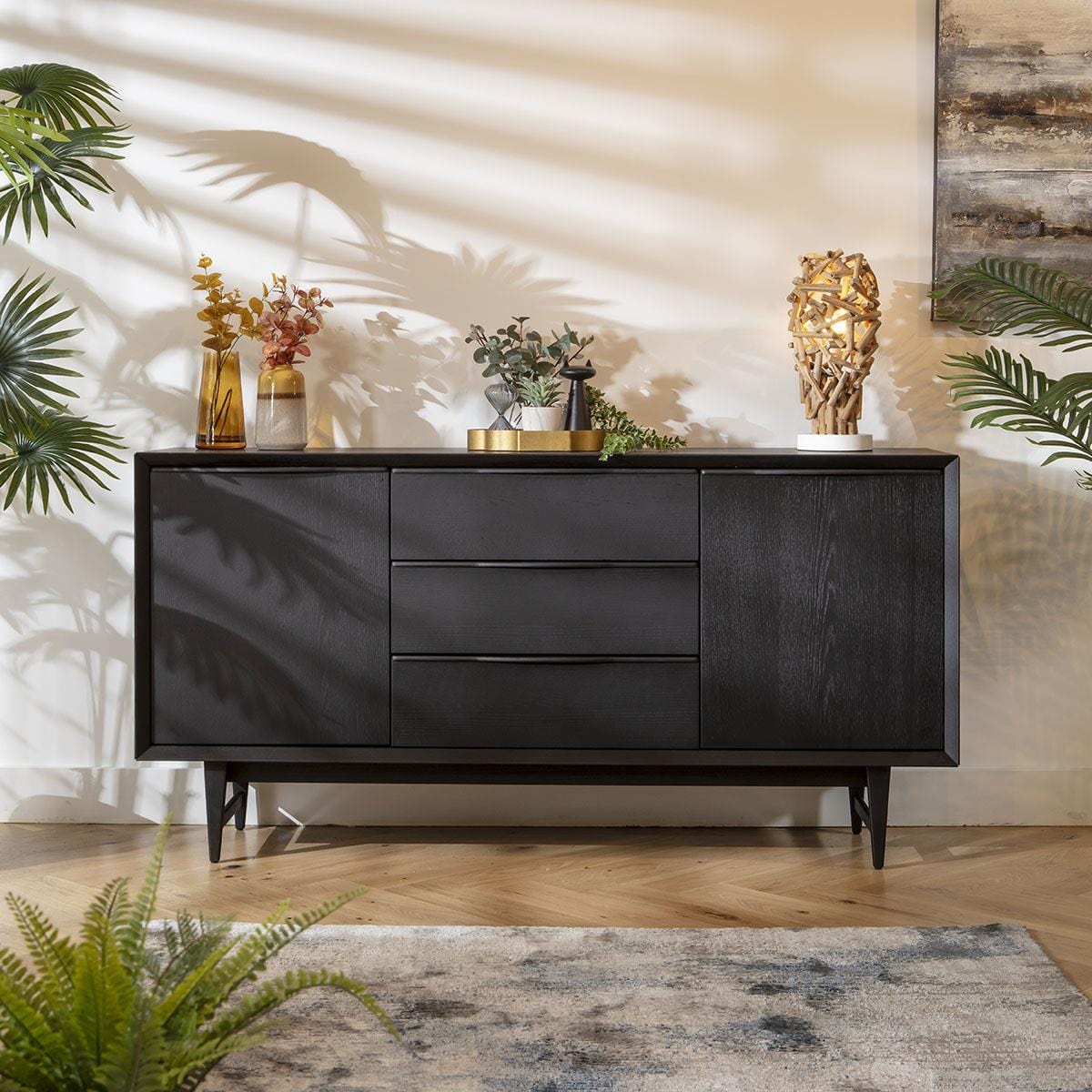 Nomad Black Oak Sideboard Buffet with Drawers 160cm