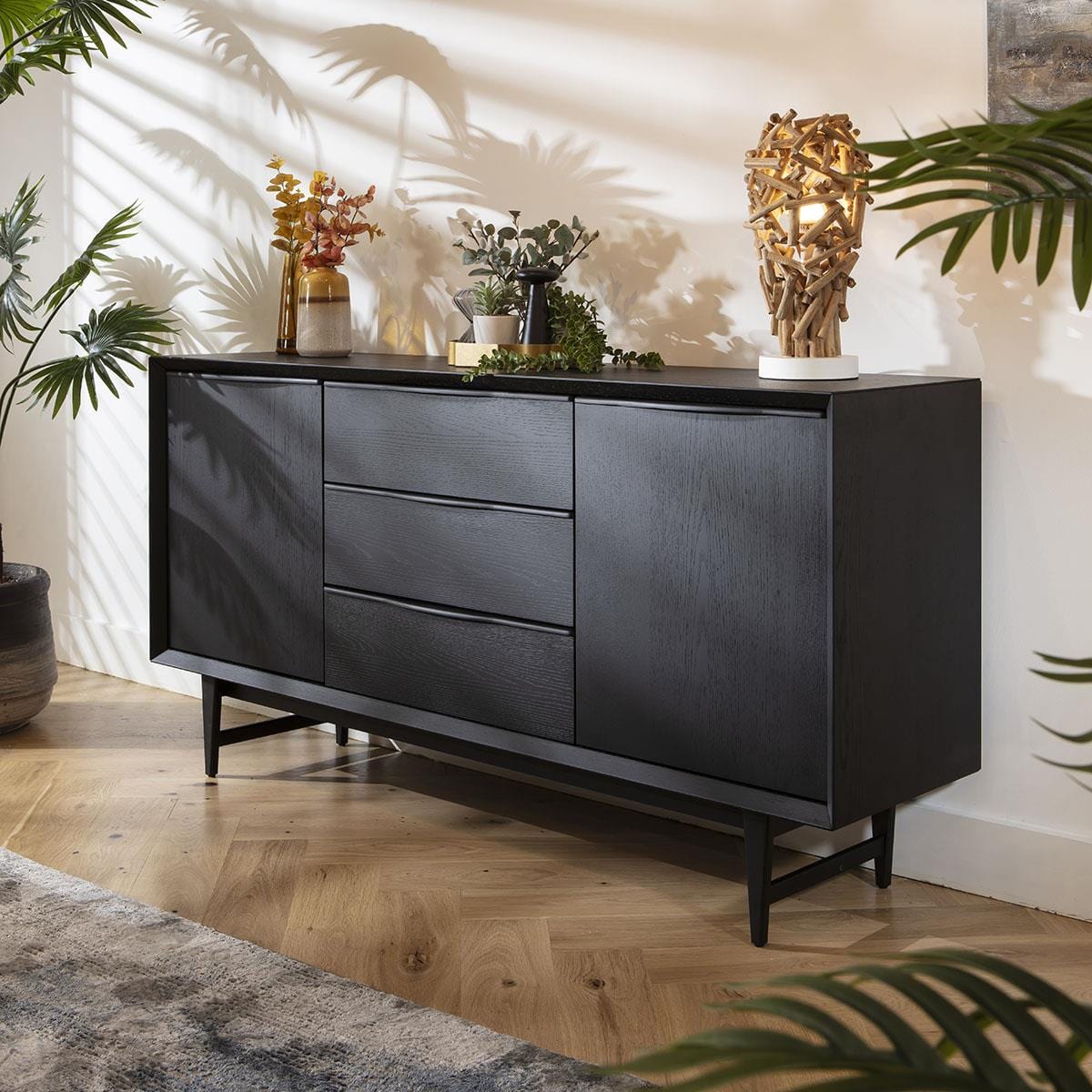 Nomad Black Oak Sideboard Buffet with Drawers 160cm