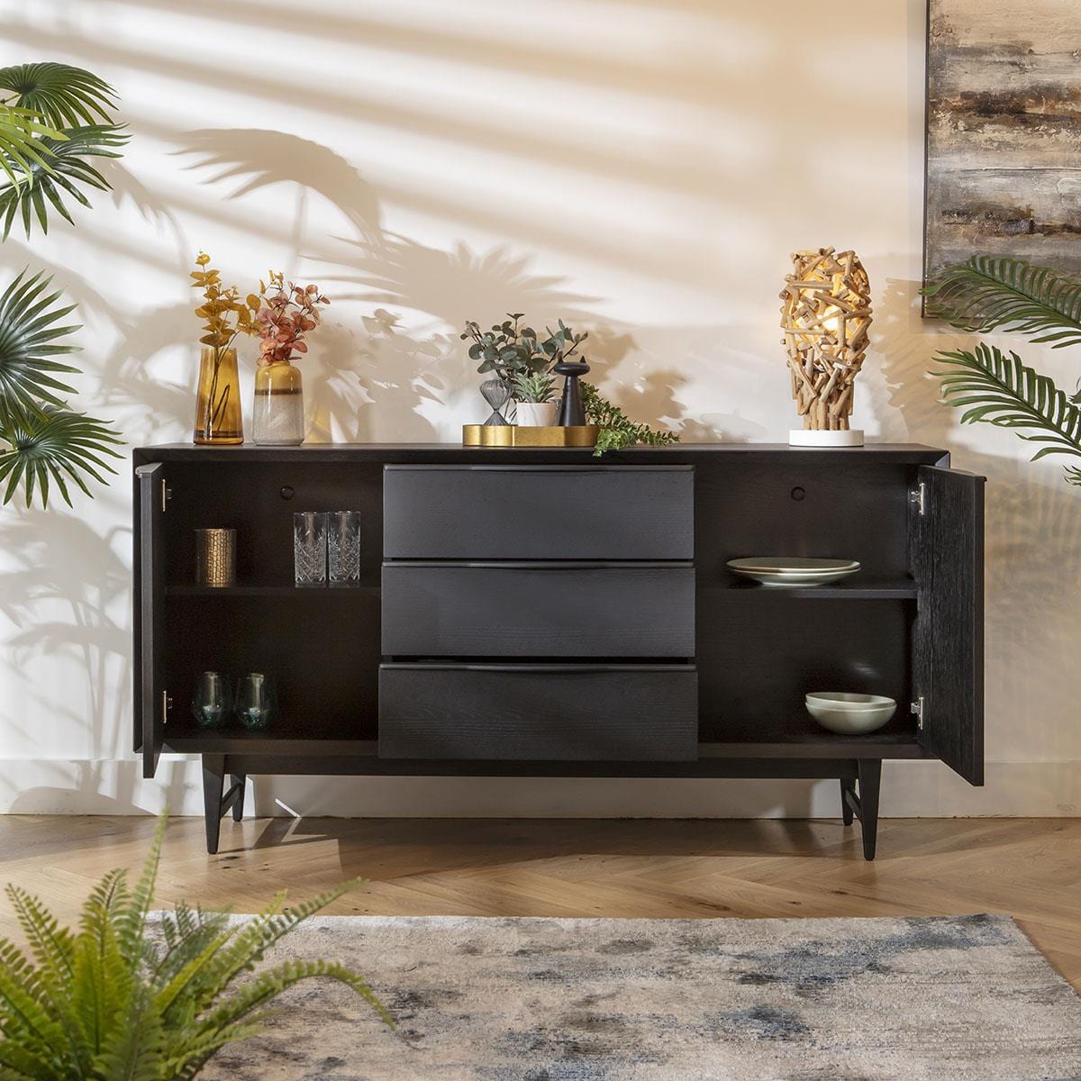 Nomad Black Oak Sideboard Buffet with Drawers 160cm