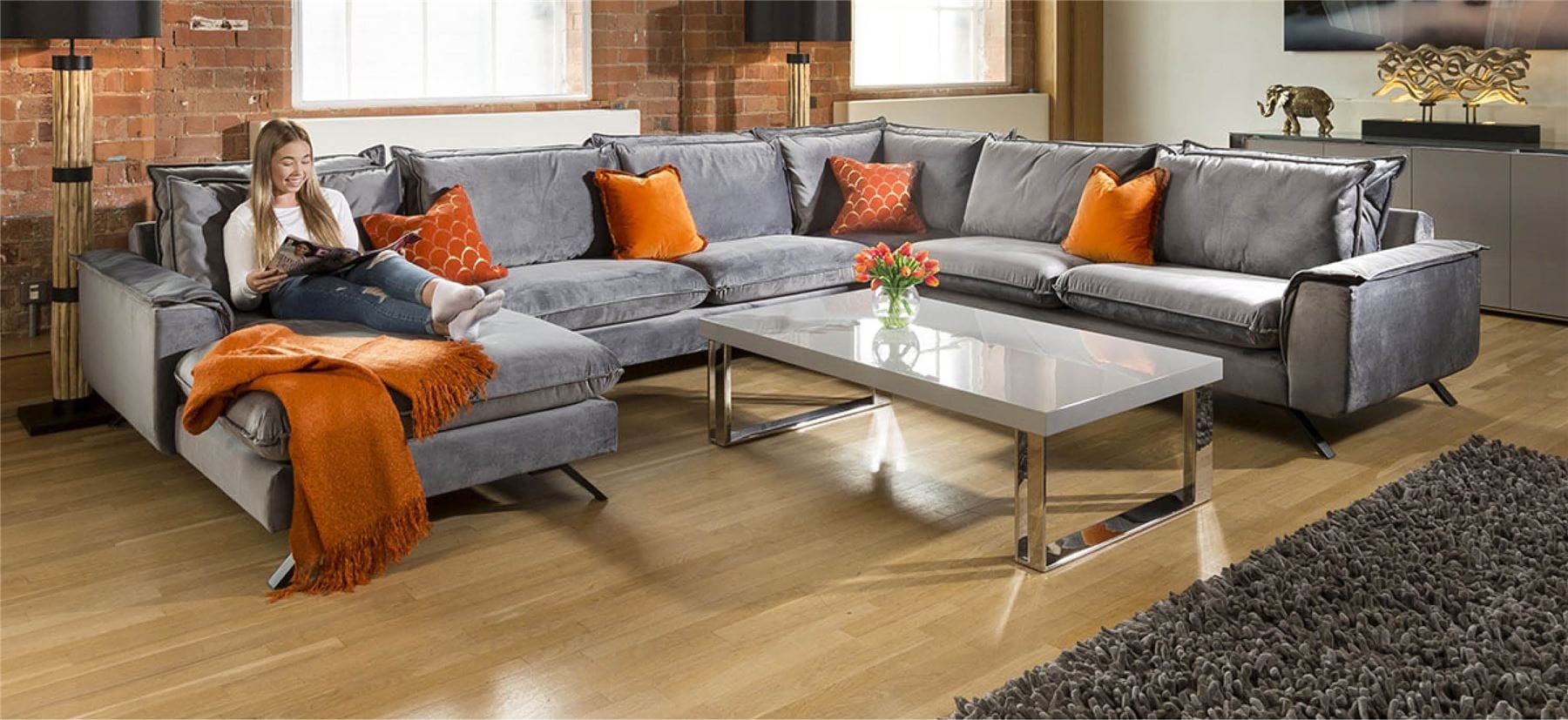 Ellie Extra Large U Shape Modular Cinema Sofa Many Fabrics 3.86 x 3m