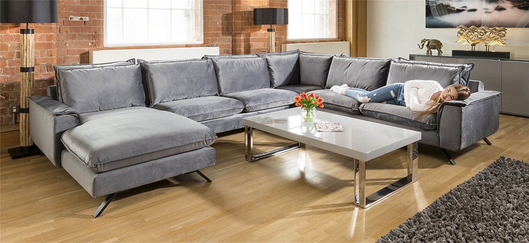 Ellie Extra Large U Shape Modular Cinema Sofa Many Fabrics 3.86 x 3m