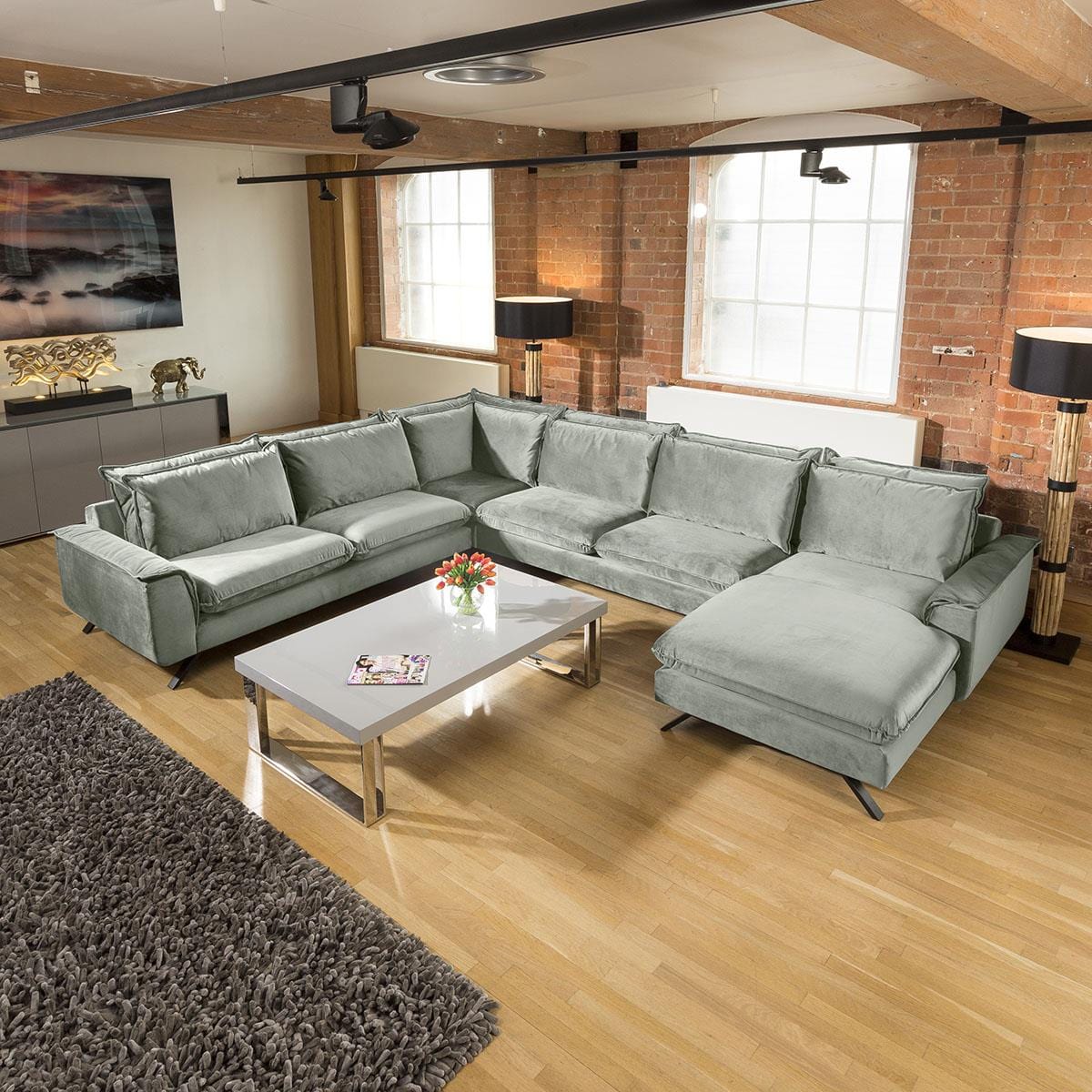 Ellie Extra Large U Shape Modular Cinema Sofa Many Fabrics 3 x 3.86m