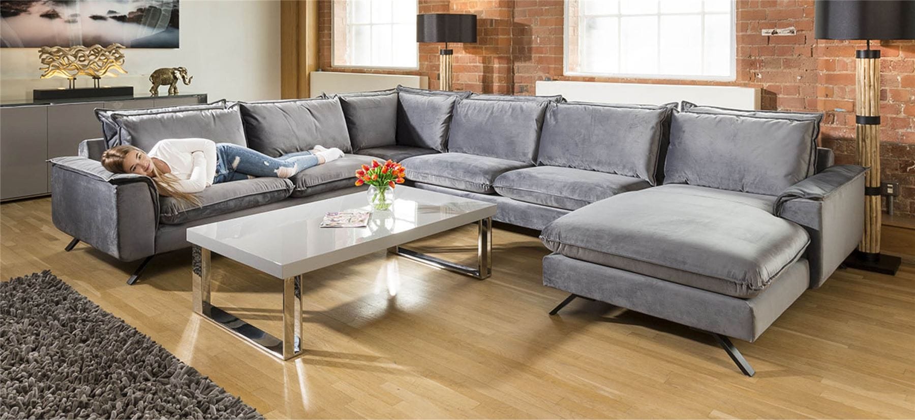 Ellie Extra Large U Shape Modular Cinema Sofa Many Fabrics 3 x 3.86m