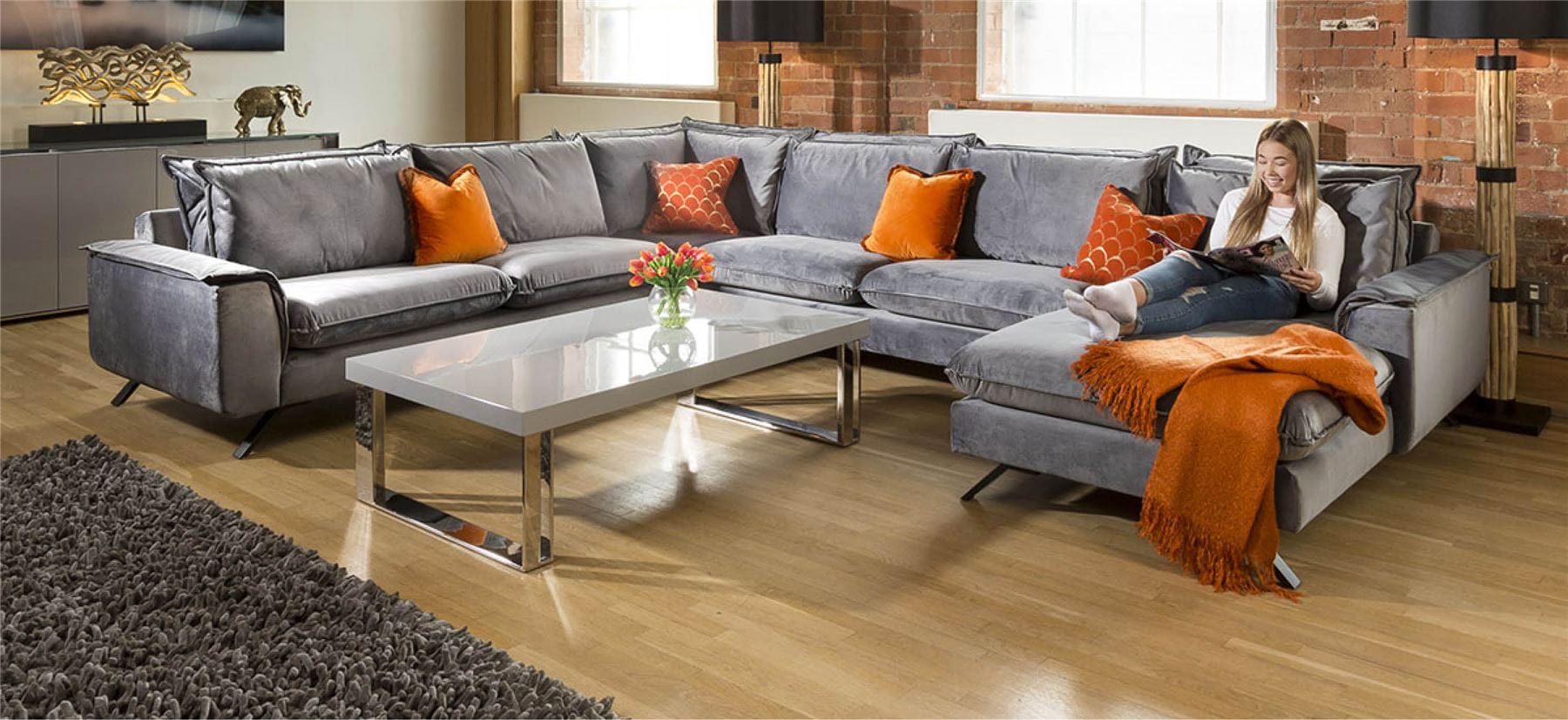 Ellie Extra Large U Shape Modular Cinema Sofa Many Fabrics 3 x 3.86m