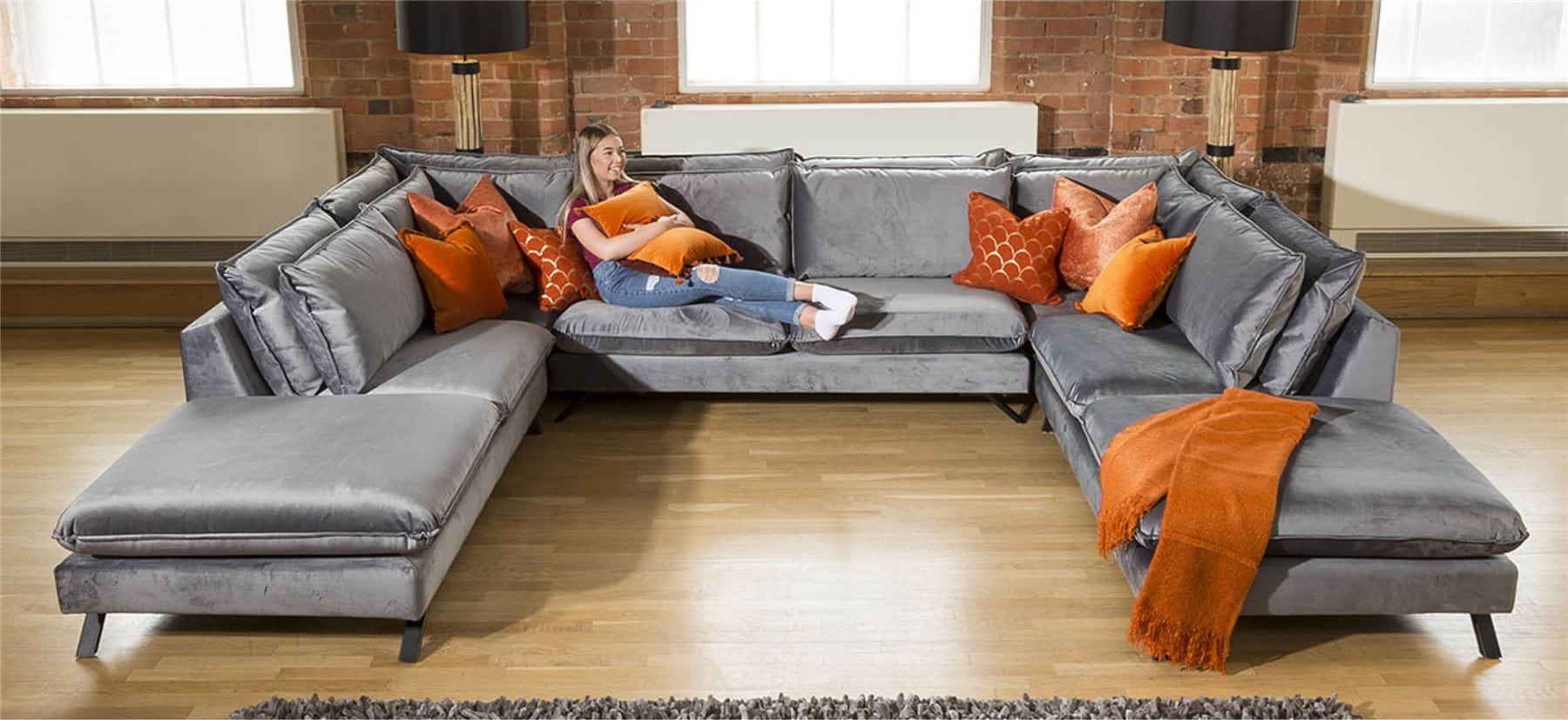 Ellie Extra Large U Shape Modular Cinema Sofa Many Fabrics 3.8 x 2.6m