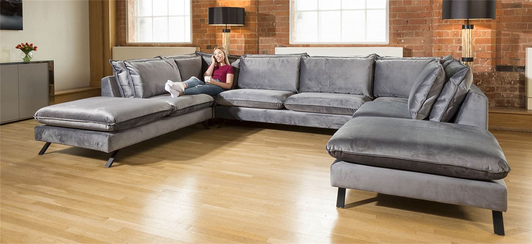 Ellie Extra Large U Shape Modular Cinema Sofa Many Fabrics 3.8 x 2.6m