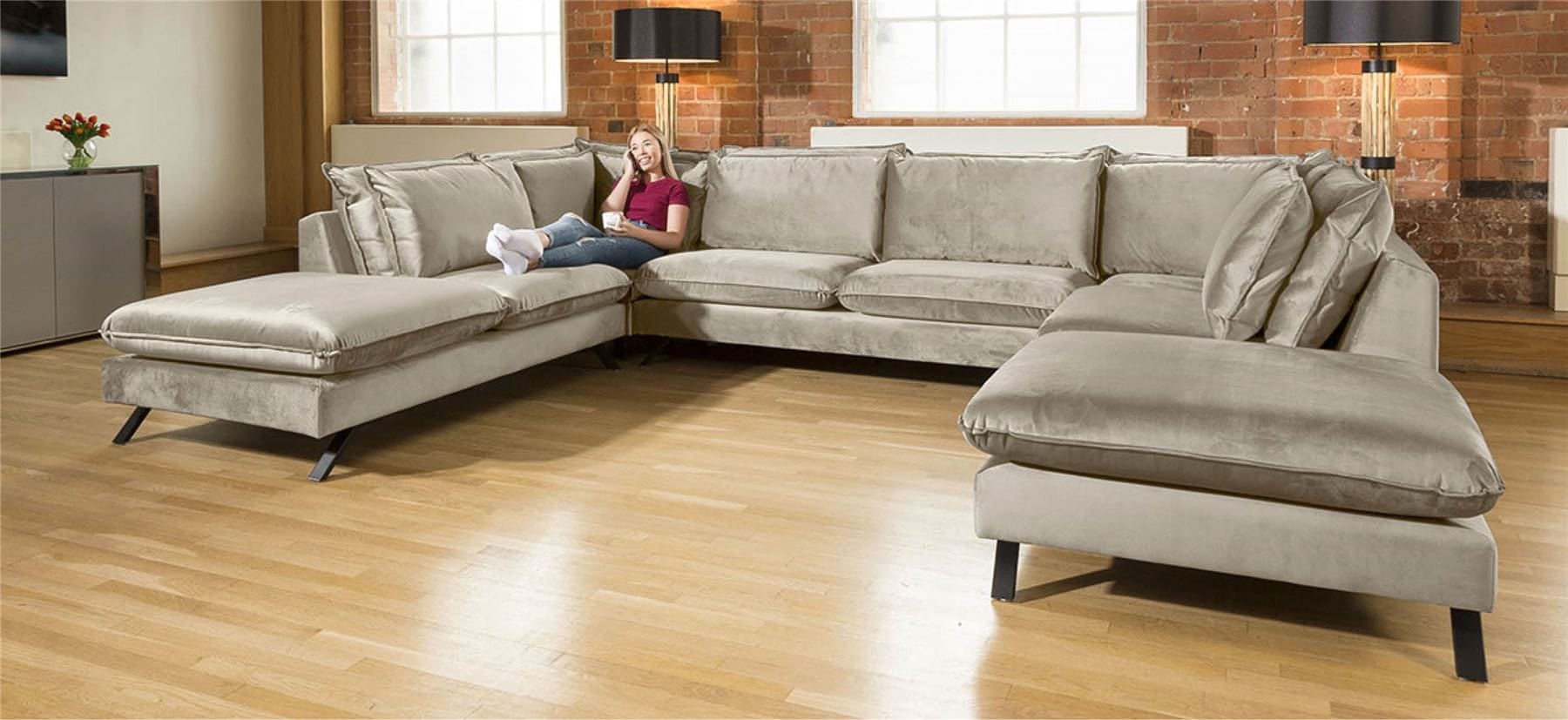 Ellie Extra Large U Shape Modular Cinema Sofa Many Fabrics 3.8 x 2.6m