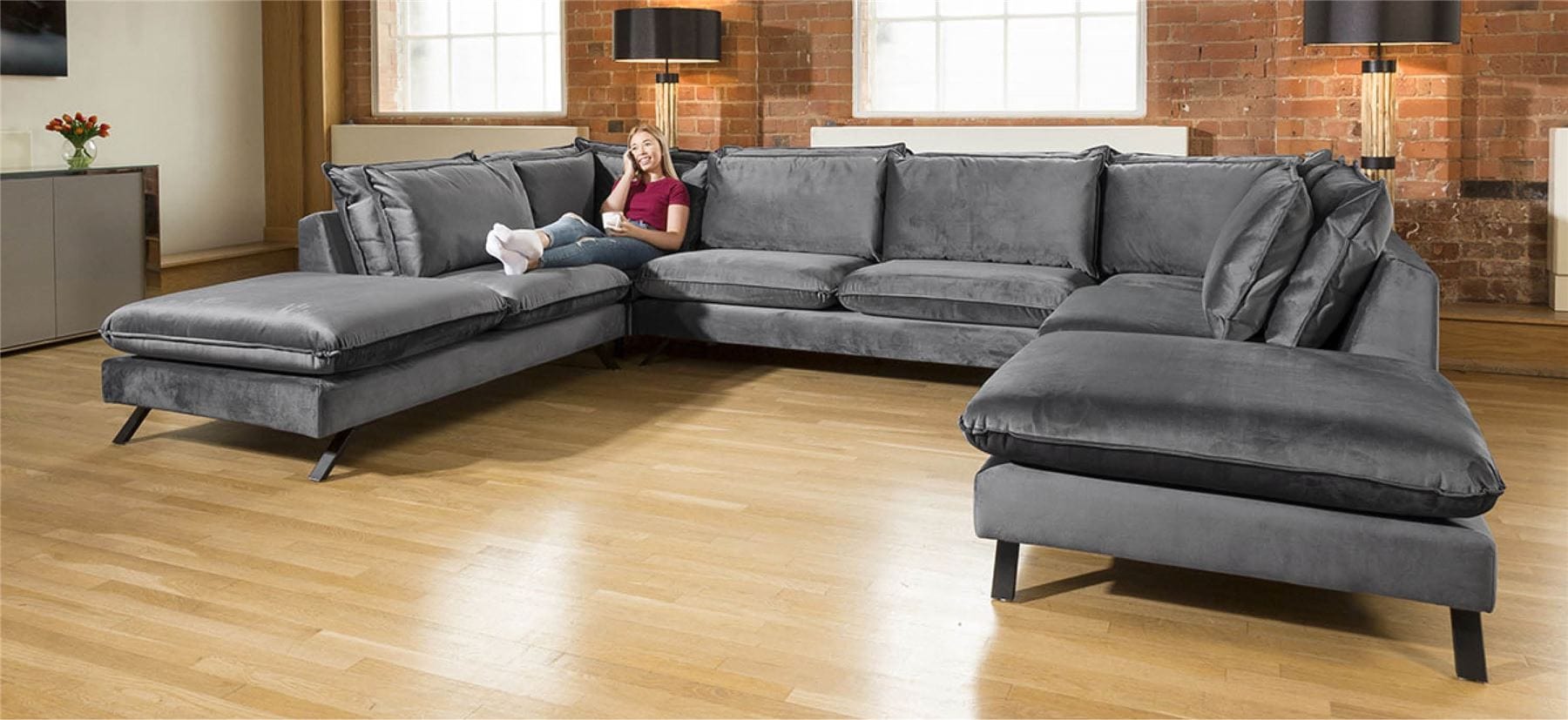 Ellie Extra Large U Shape Modular Cinema Sofa Many Fabrics 3.8 x 2.6m